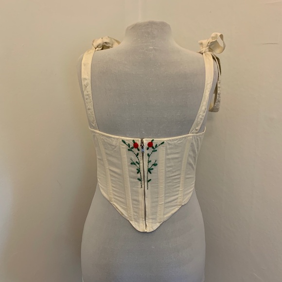 LPA Alec Top Ivory small corset embroidery tie cotton floral sexy crop Milkmaid - Picture 6 of 17